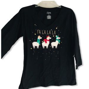 City Streets Holiday Shirt Fa La La La Lamas Women Size Medium NWT